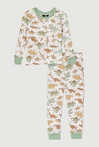 Little Boys Printed Pattern Waffle Knit Thermal Top and Pants