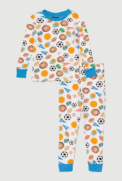 Little Boys Printed Pattern Waffle Knit Thermal Top and Pants