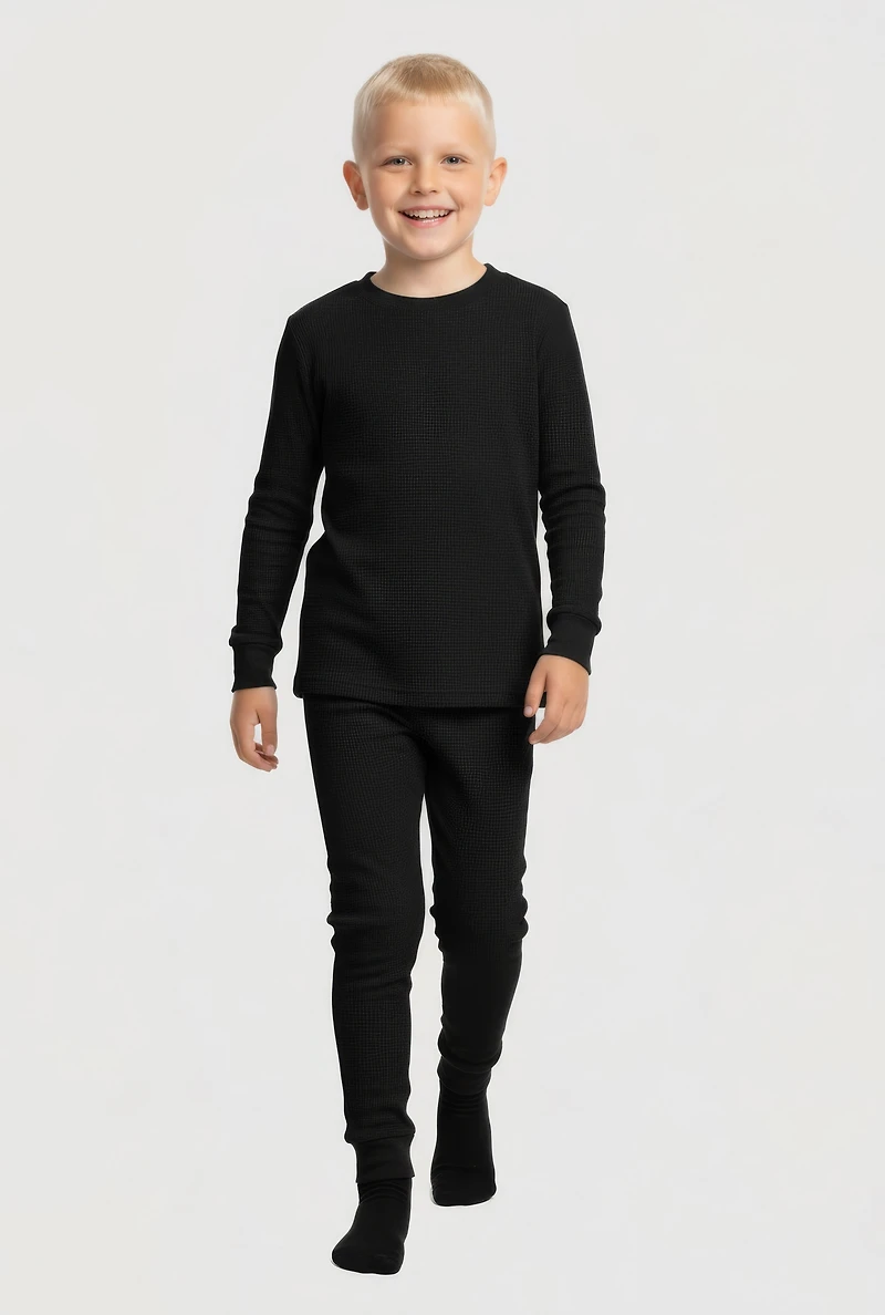 Little Boys Waffle Knit Thermal Top and Joggers