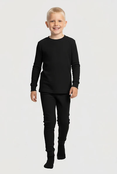 Little Boys Waffle Knit Thermal Top and Joggers