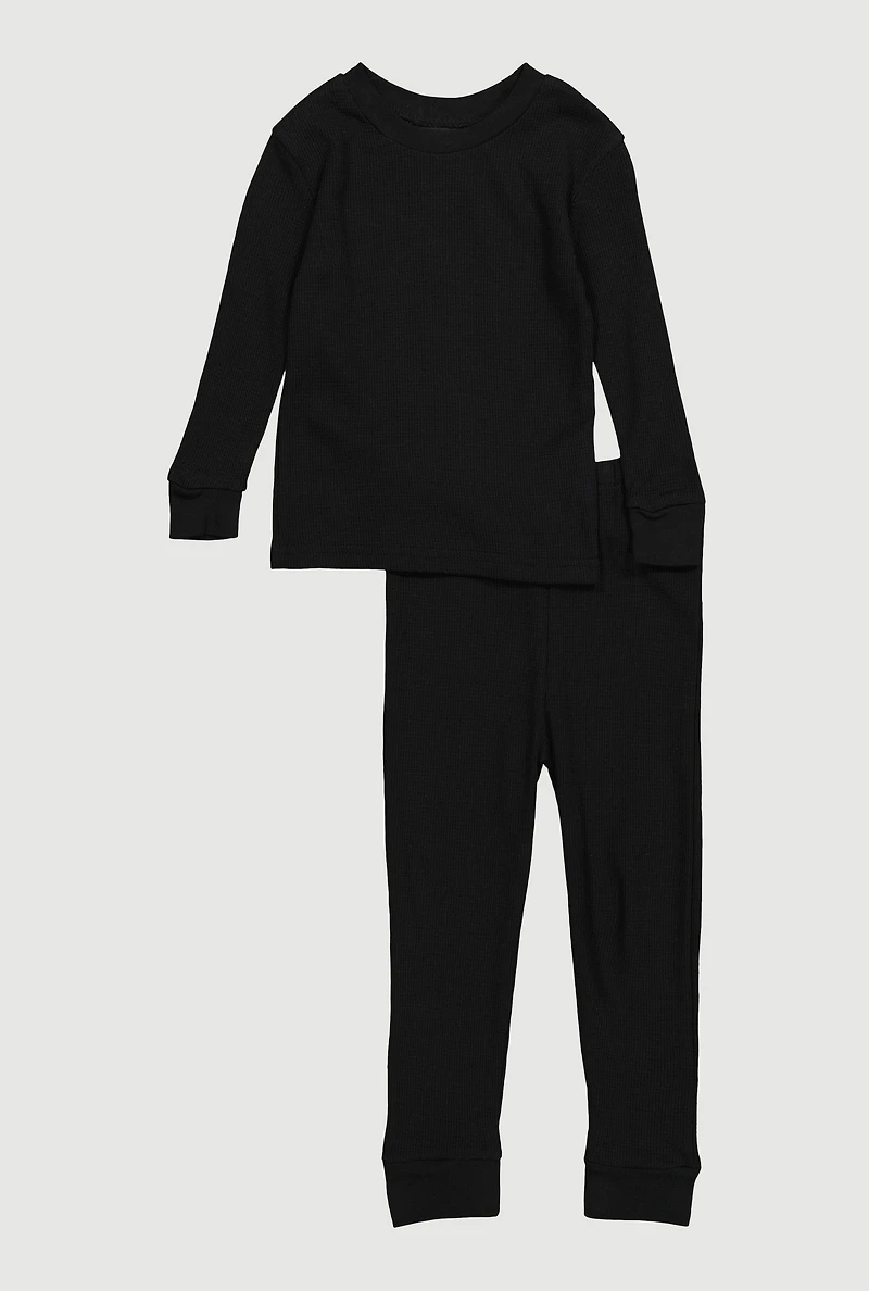 Little Boys Waffle Knit Thermal Top and Joggers