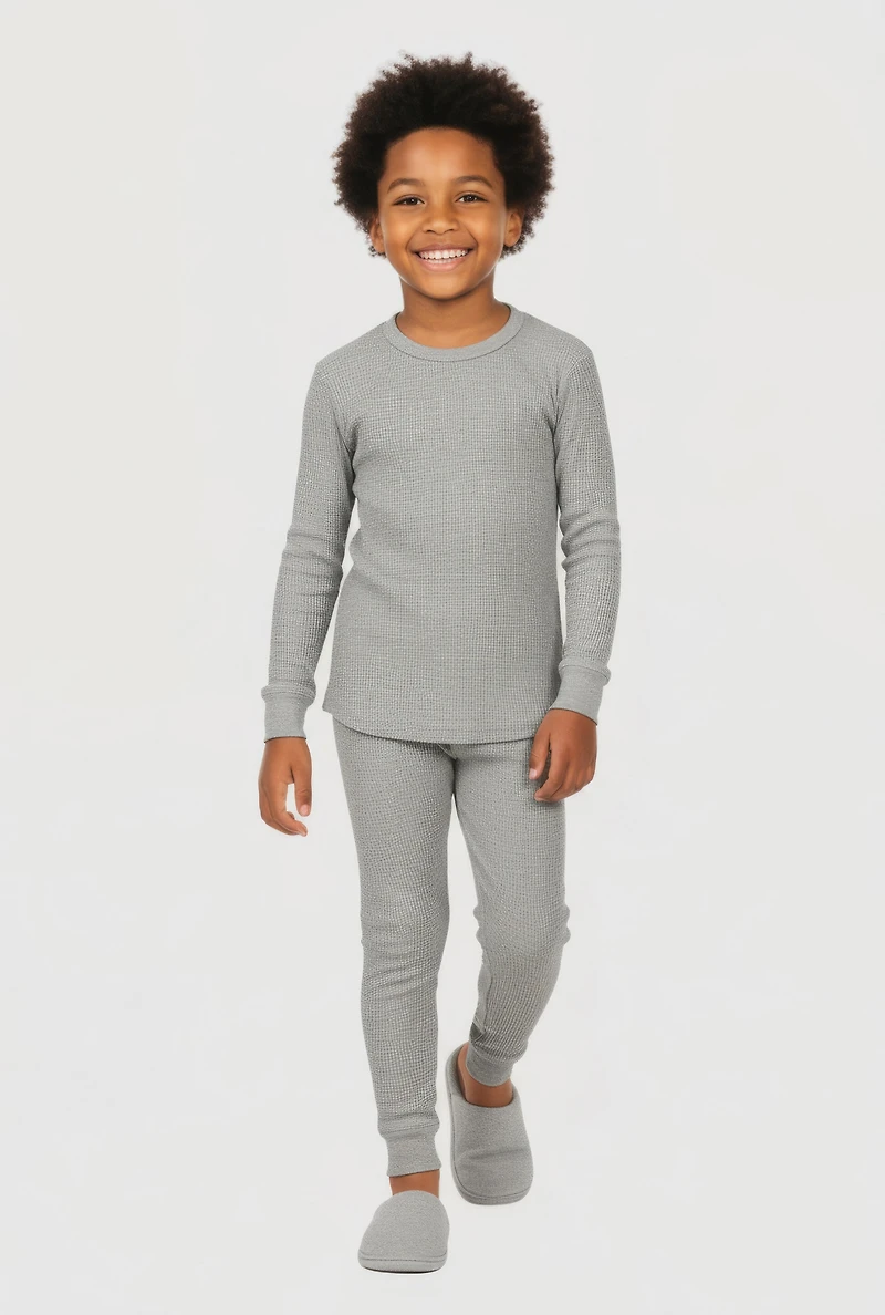 Little Boys Waffle Knit Thermal Top and Joggers