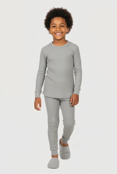Little Boys Waffle Knit Thermal Top and Joggers