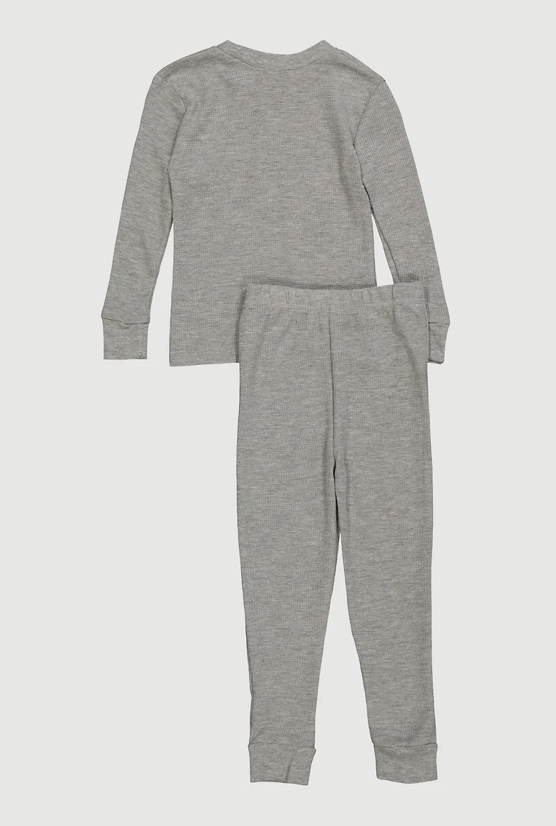 Little Boys Waffle Knit Thermal Top and Joggers