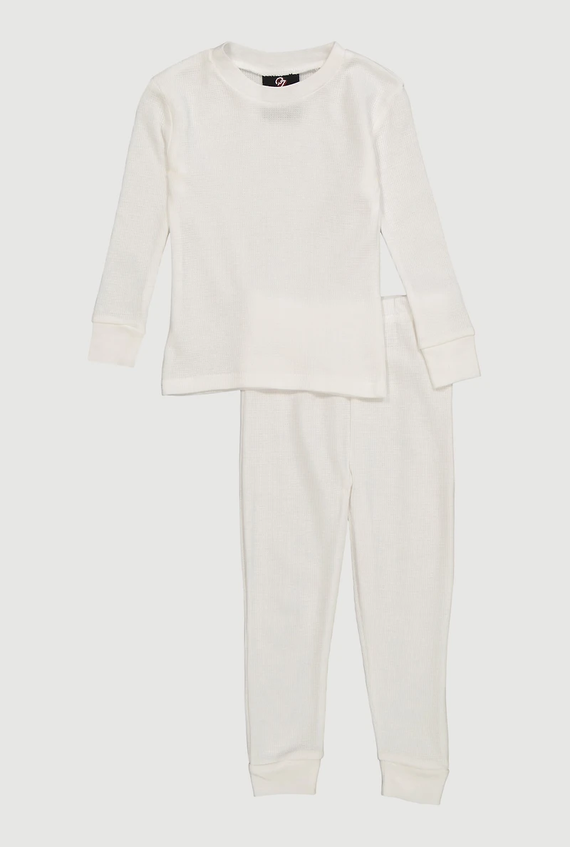 Little Boys Waffle Knit Thermal Top and Joggers