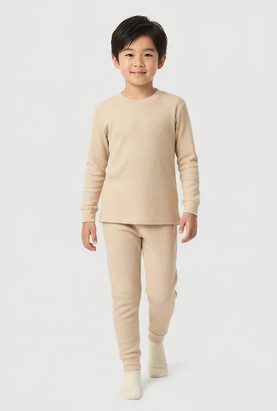 Little Boys Waffle Knit Thermal Top and Joggers,