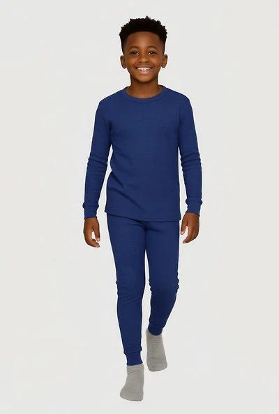 Little Boys Waffle Knit Thermal Top and Joggers,