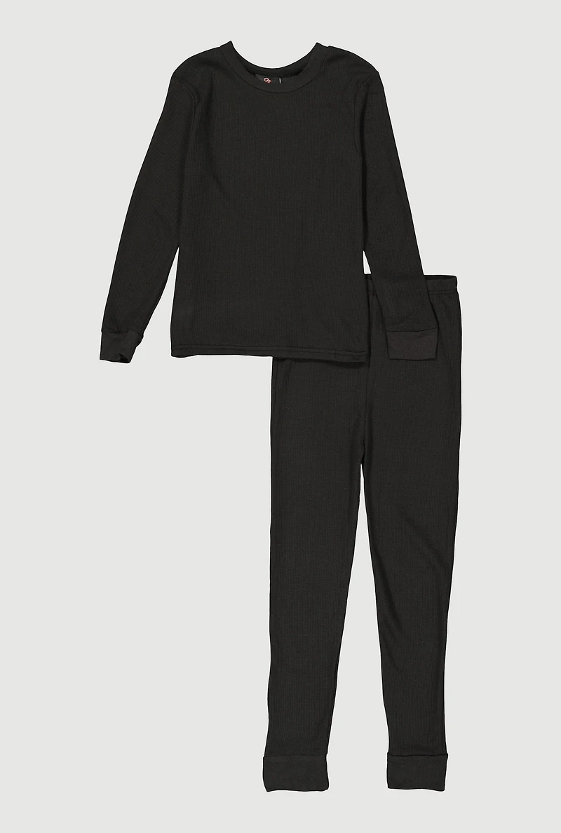 Boys Waffle Knit Long Sleeve Thermal Top and Pants