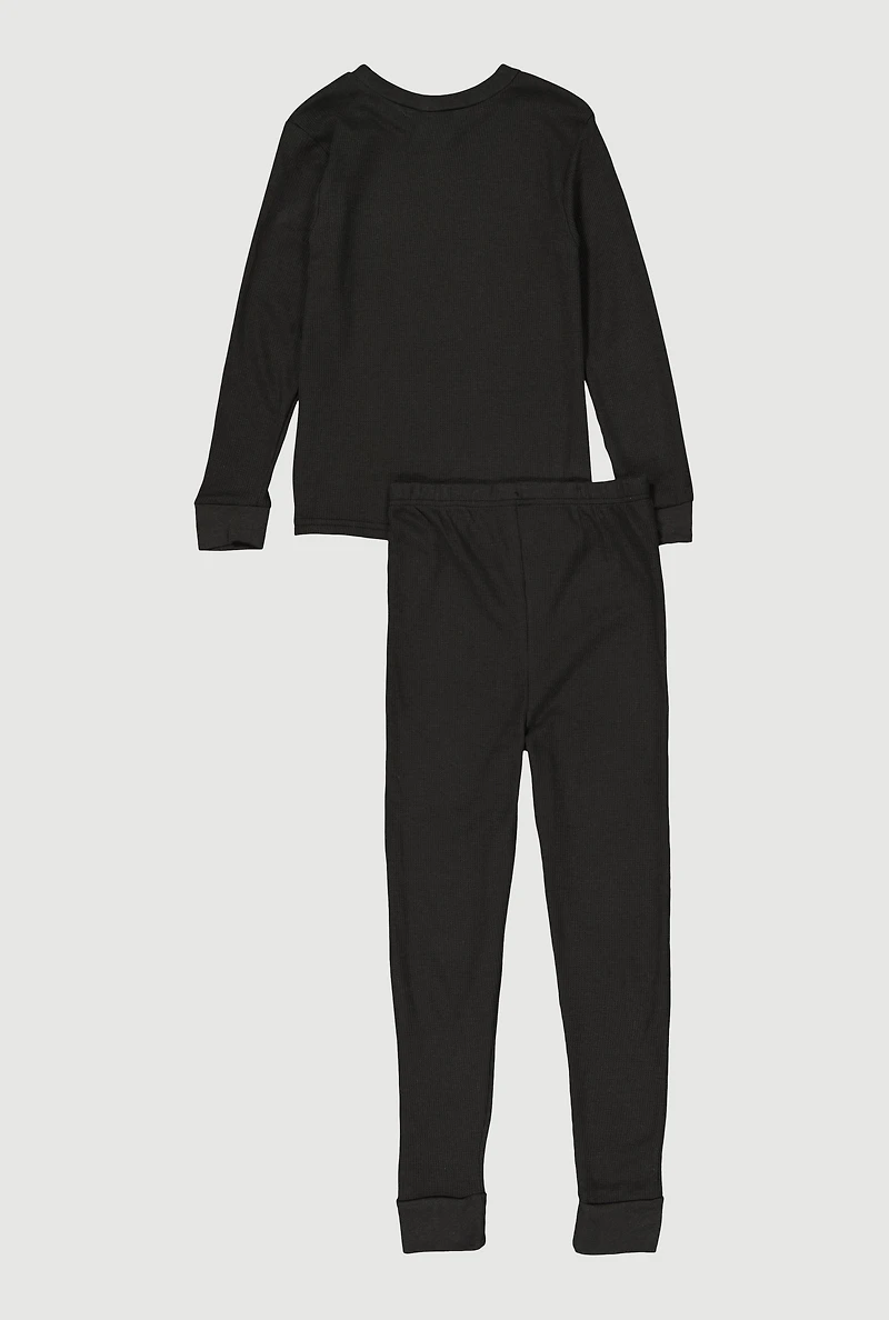Boys Waffle Knit Long Sleeve Thermal Top and Pants,