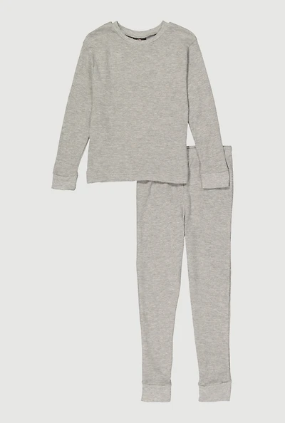 Boys Waffle Knit Long Sleeve Thermal Top and Pants,