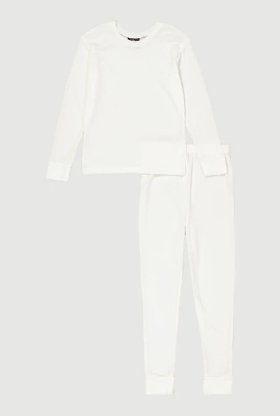 Boys Waffle Knit Long Sleeve Thermal Top and Pants, White, Size 8-10