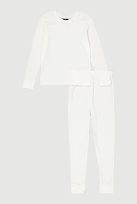 Boys Waffle Knit Long Sleeve Thermal Top and Pants, White, Size 8-10