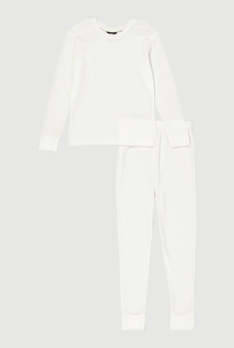 Boys Waffle Knit Long Sleeve Thermal Top and Pants