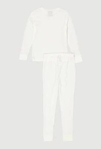 Boys Waffle Knit Long Sleeve Thermal Top and Pants, White, Size 8-10