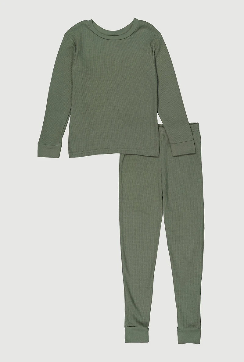Boys Waffle Knit Long Sleeve Thermal Top and Pants