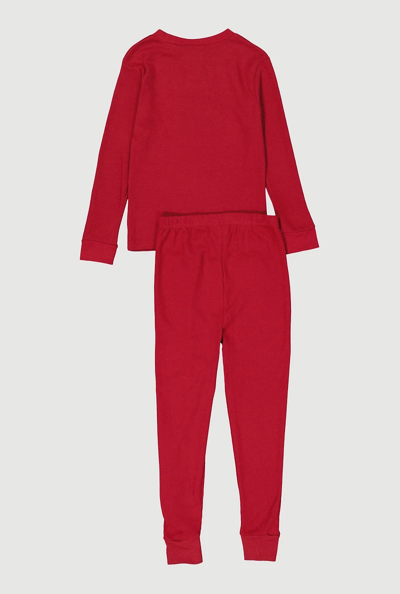 Boys Waffle Knit Long Sleeve Thermal Top and Pants