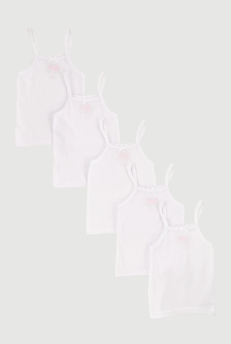 Toddler Girls Scoop Neck Solid Camis 5 Pack, White, Size 2T