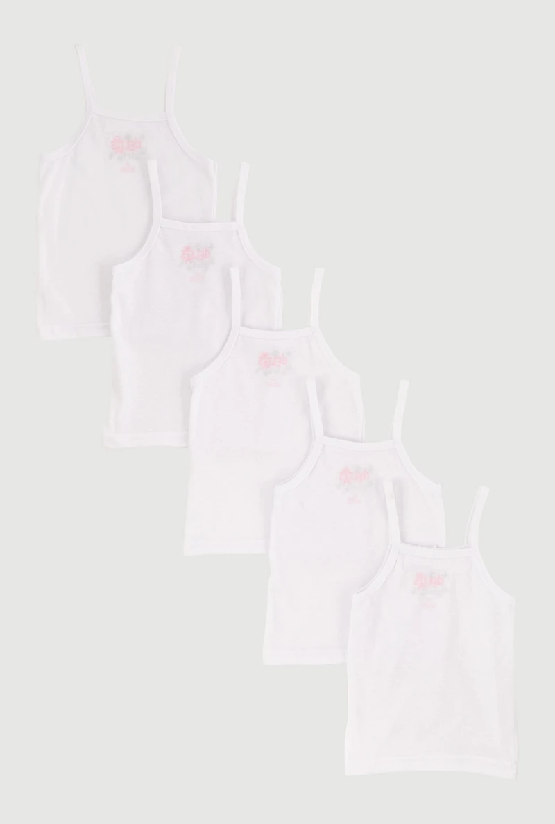 Toddler Girls Scoop Neck Solid Camis 5 Pack, White, Size 2T