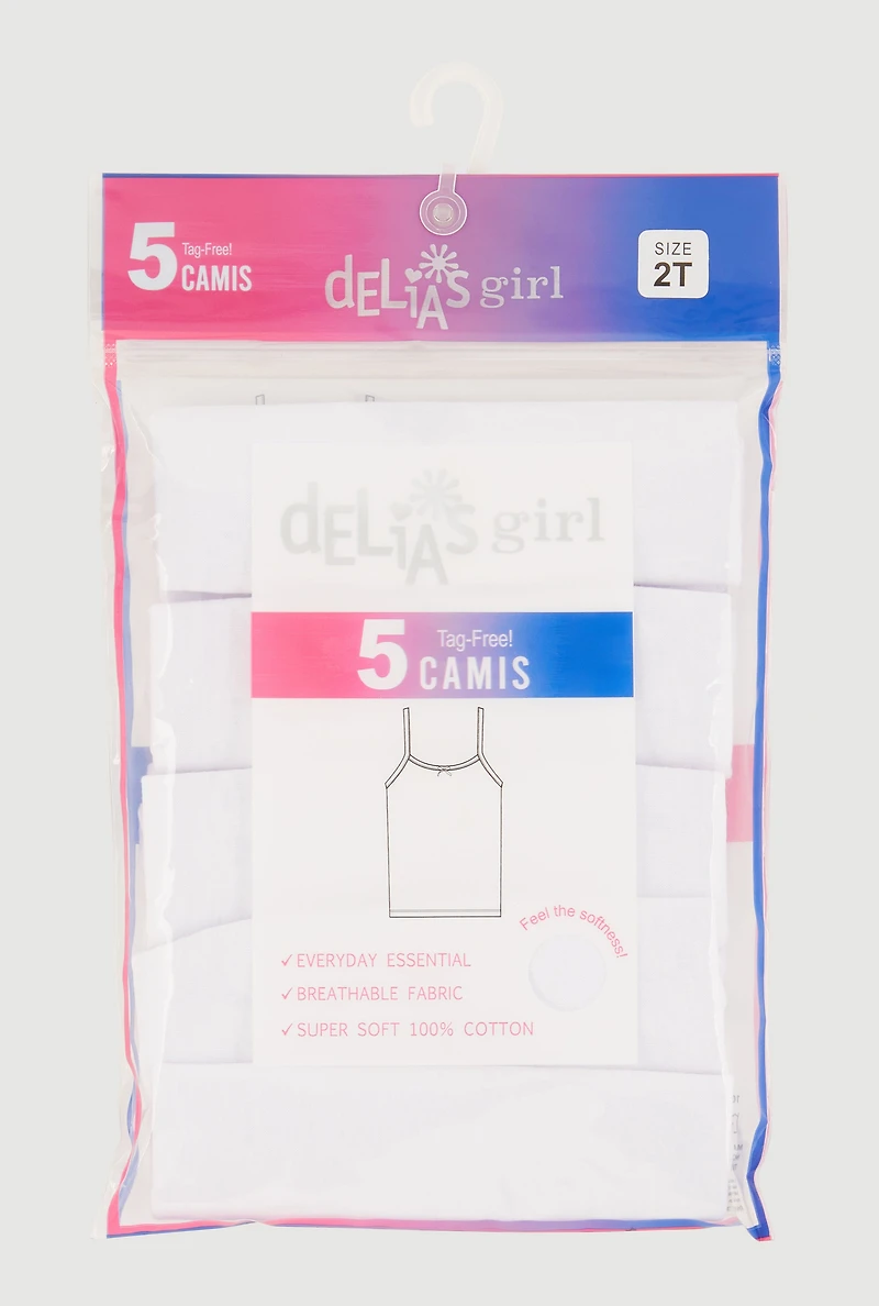 Toddler Girls Scoop Neck Solid Camis 5 Pack, White, Size 2T