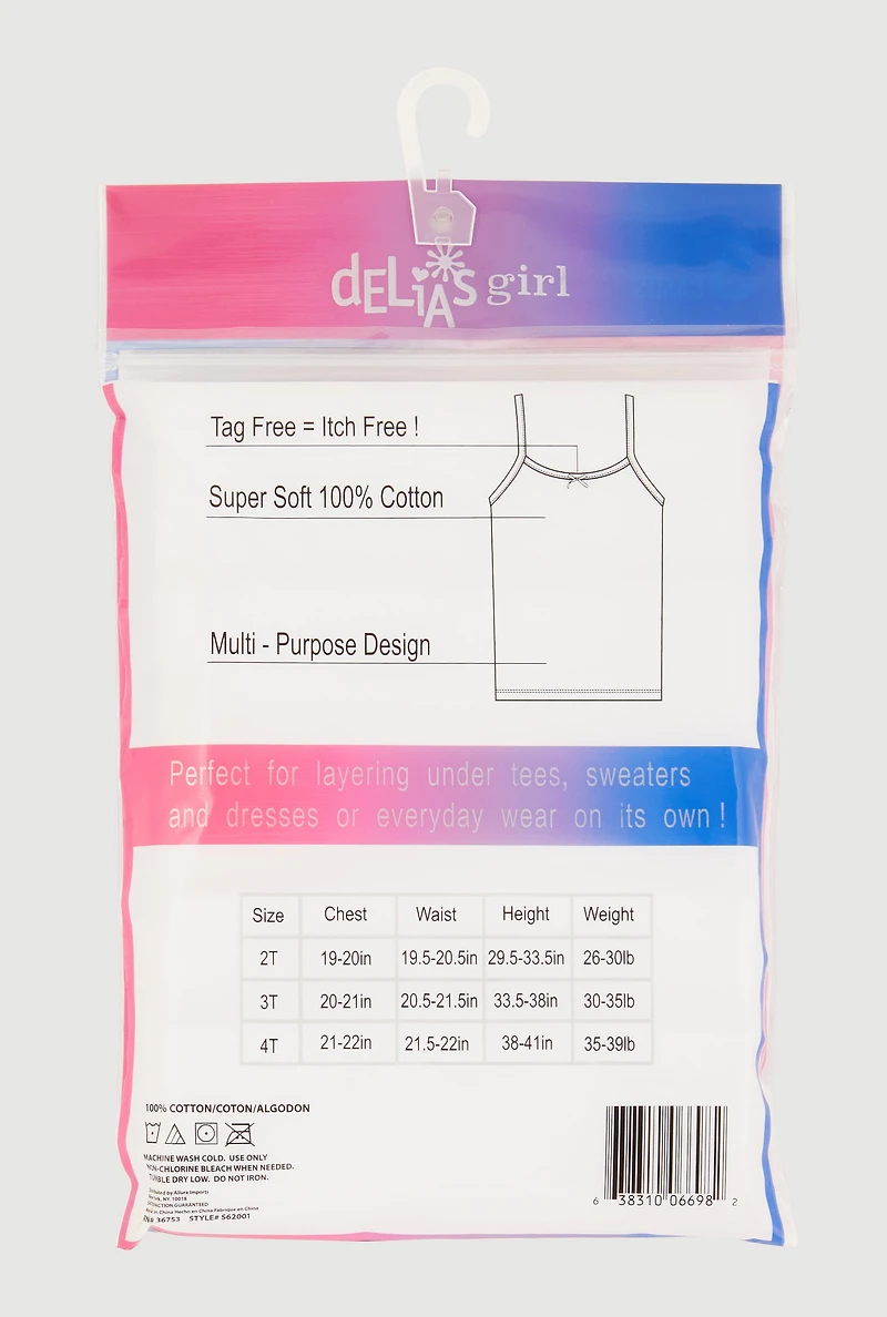 Toddler Girls Scoop Neck Solid Camis 5 Pack, White, Size 2T