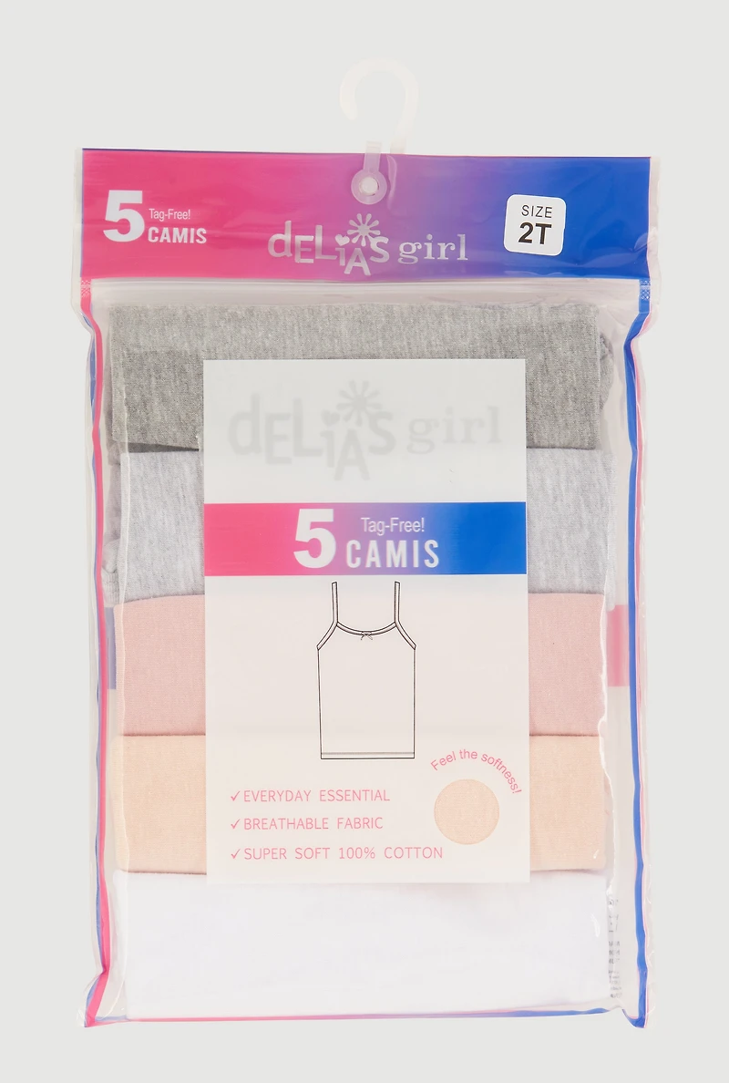 Toddler Girls Scoop Neck Marled Camis 5 Pack, Multi, Size 3T