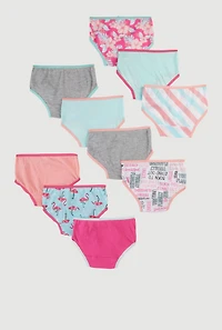 Toddler Girls Contrast Trim Flamingo Print Panties 10 Pack, Multi, Size 4T