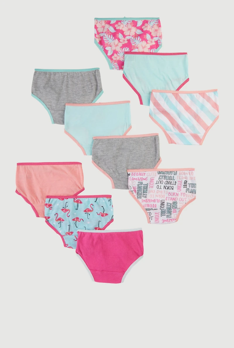 Toddler Girls Contrast Trim Flamingo Print Panties 10 Pack