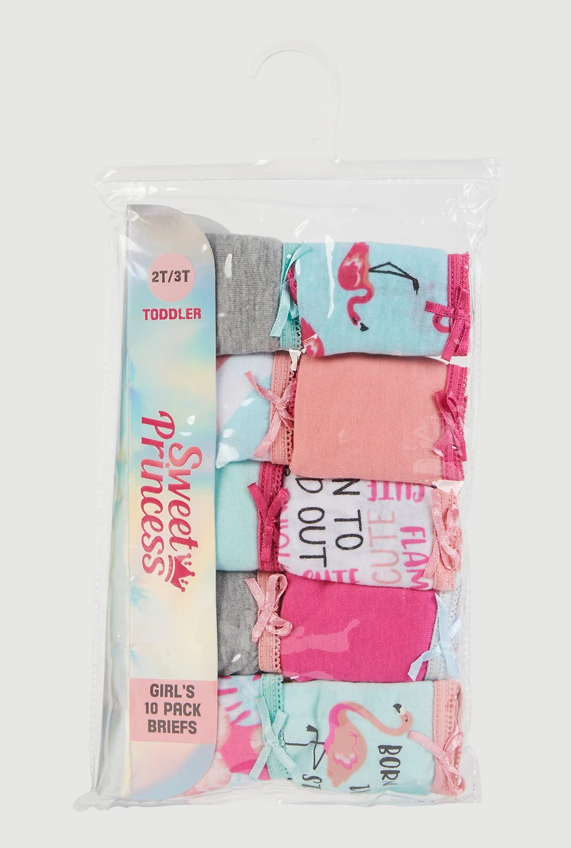 Toddler Girls Contrast Trim Flamingo Print Panties 10 Pack