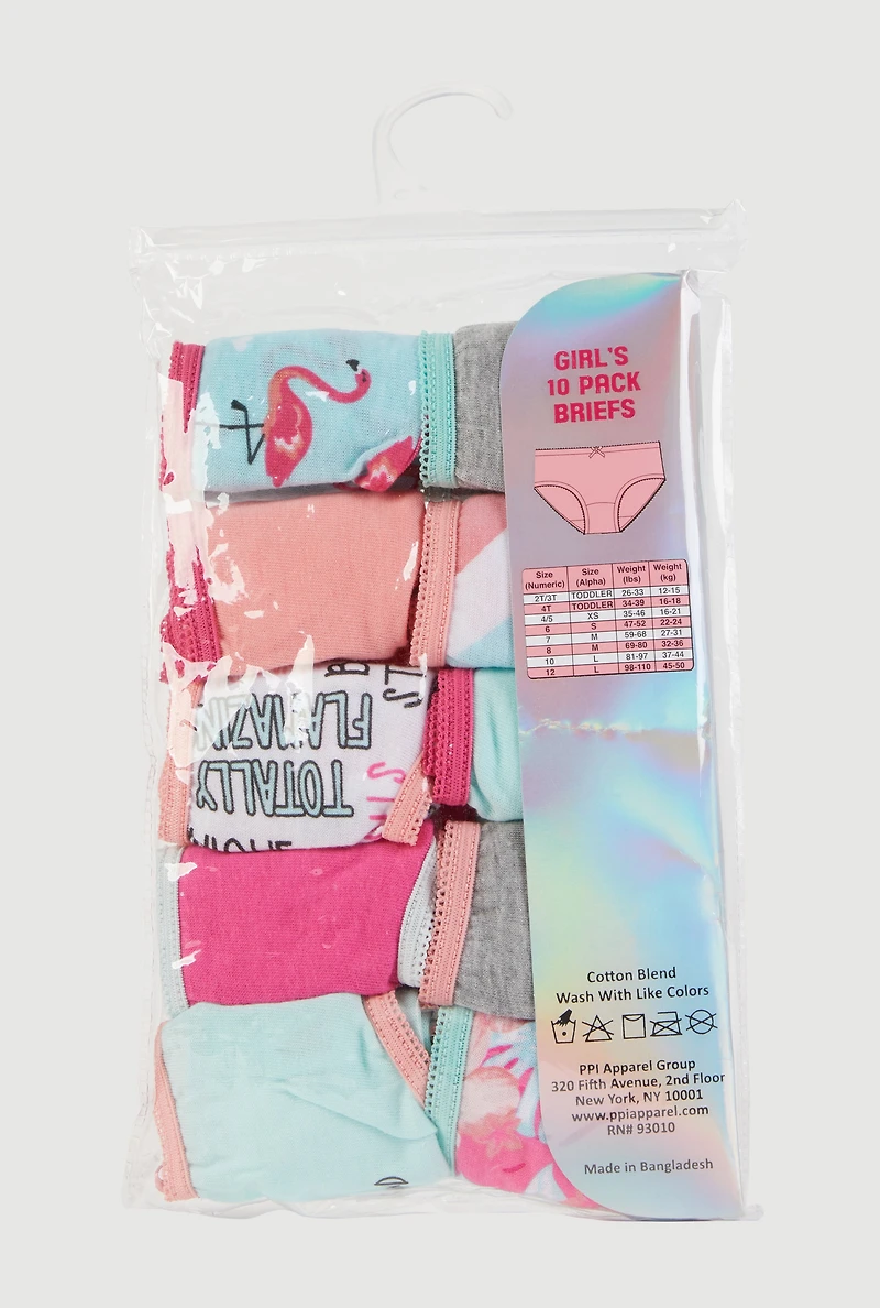 Toddler Girls Contrast Trim Flamingo Print Panties 10 Pack