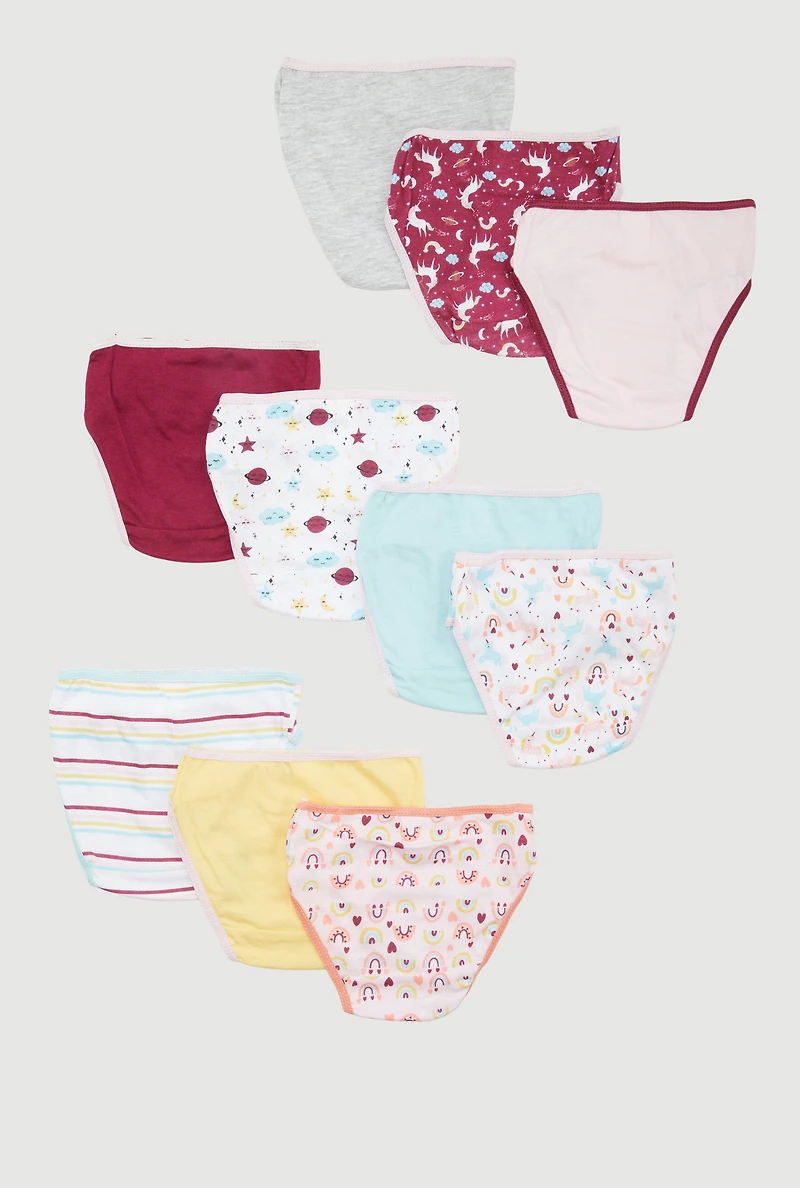 Toddler Girls Assorted Pattern Contrast Trim Panties 10 Pack