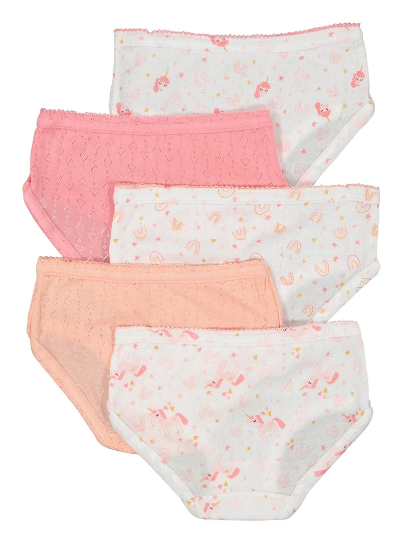 Womens Girls Pointelle Unicorn Print Panties 5 Pack, Multi, Size 6-6X