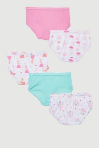 Girls Princess Graphic Pointelle Panties 5 Pack, Multi, Size 4T-5T