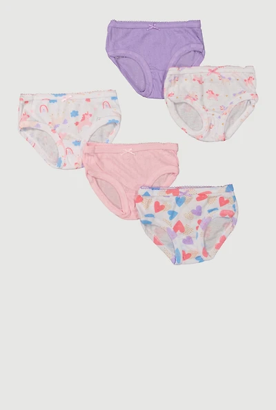 Womens Girls Assorted Patterned Panties 5 Pack, Multi, Size 6-6X