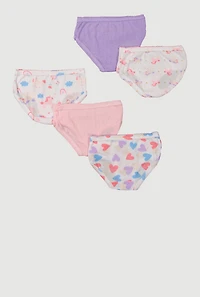 Womens Girls Assorted Patterned Panties 5 Pack, Multi, Size 6-6X