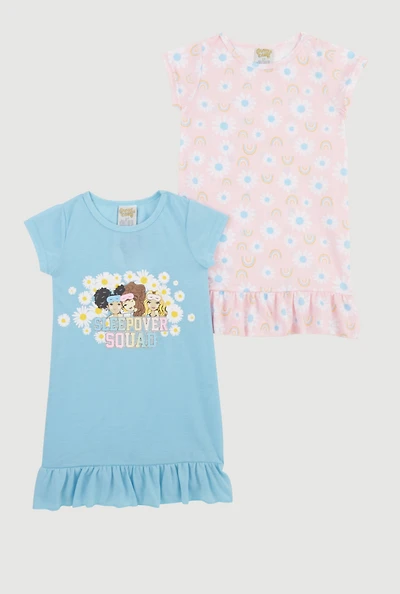 Toddler Girls Sleepover Squad Graphic Nightgowns 2 Pack, Multi, Size 2T