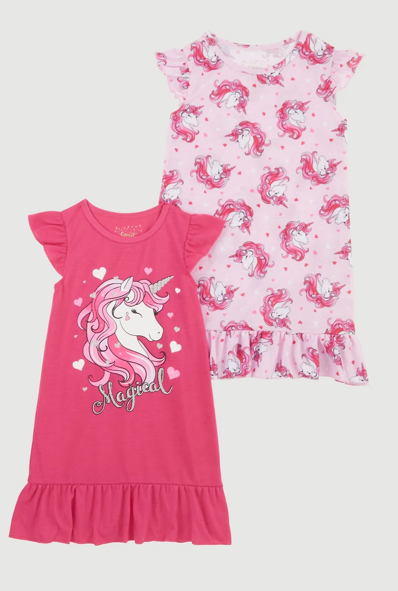 Toddler Girls Magical Unicorn Graphic Nightgowns 2 Pack, Pink, Size 2T