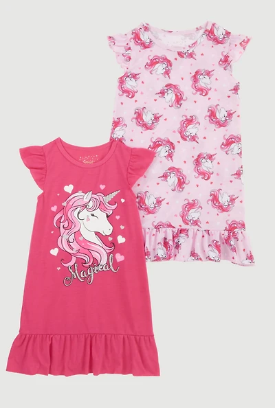 Toddler Girls Magical Unicorn Graphic Nightgowns 2 Pack, Pink, Size 2T