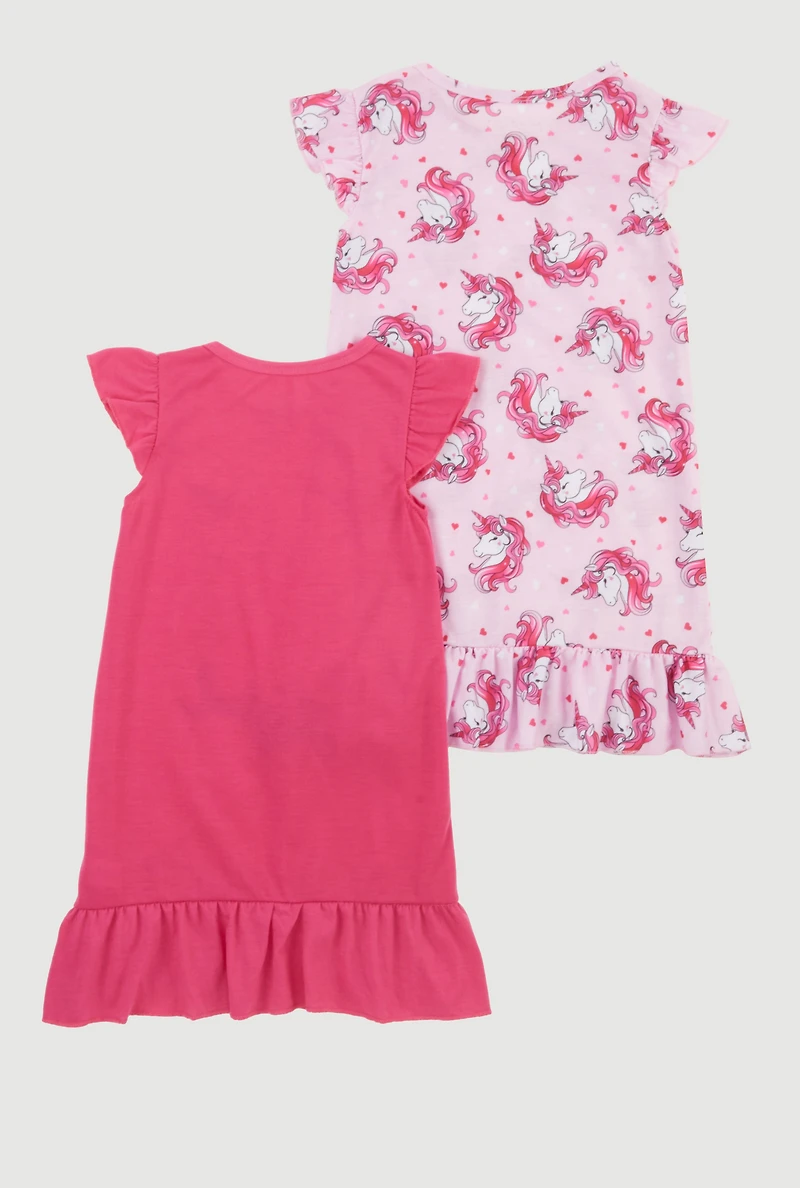 Toddler Girls Magical Unicorn Graphic Nightgowns 2 Pack, Pink, Size 2T