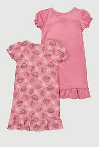 Toddler Girls Sweet Cute Bear Graphic Nightgowns with Scrunchie