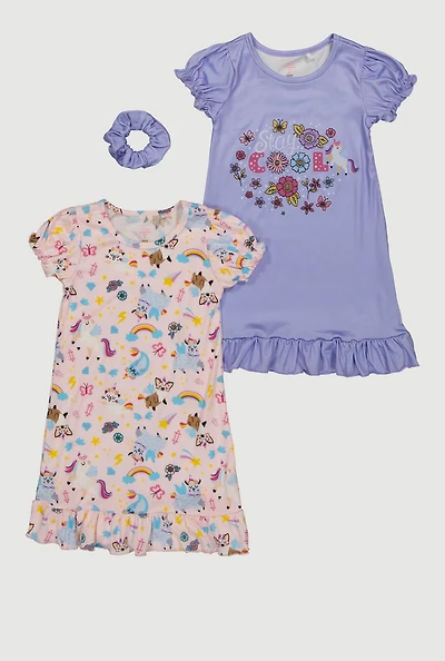 Toddler Girls Stay Cool Graphic Nightgowns with Scrunchie