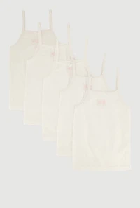 Womens Girls Solid Square Neck Camis 5 Pack, White, Size 12-14