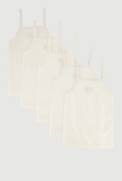 Womens Girls Solid Square Neck Camis 5 Pack, White, Size 8-10