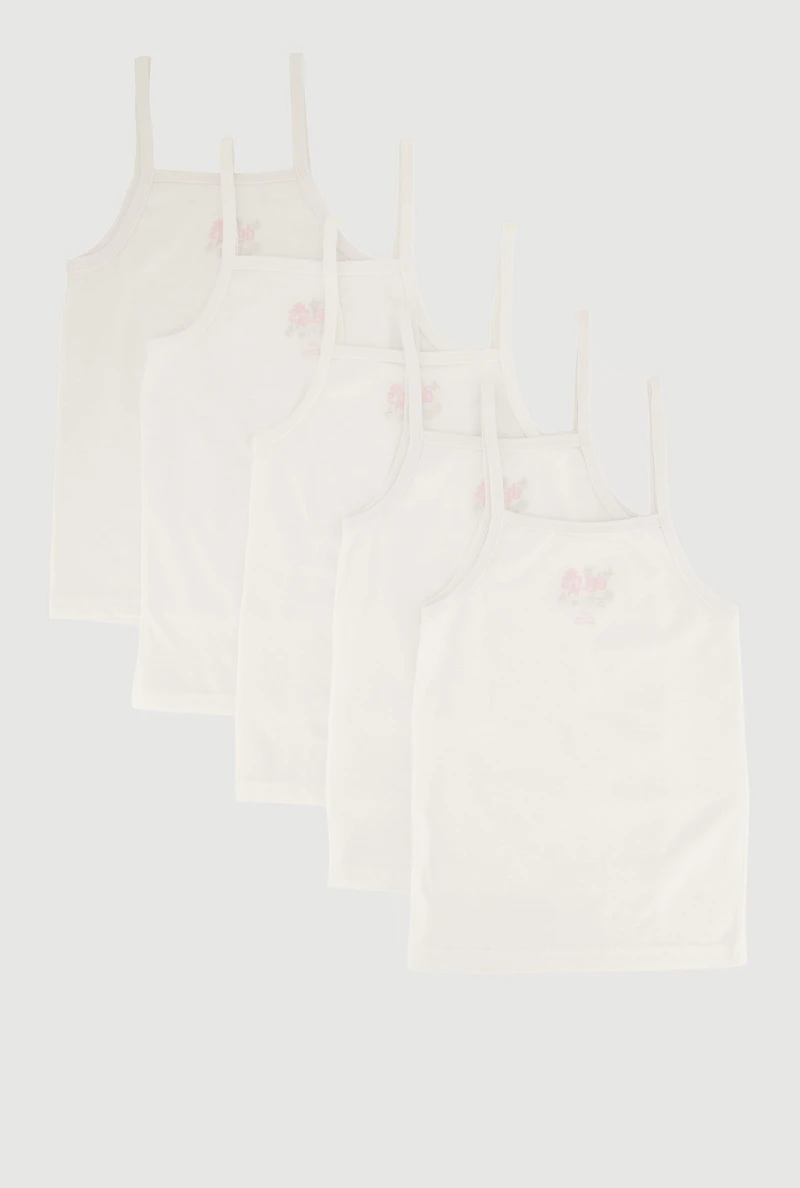 Womens Girls Solid Square Neck Camis 5 Pack, White, Size 12-14