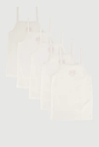 Womens Girls Solid Square Neck Camis 5 Pack, White, Size 12-14