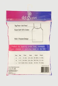 Womens Girls Solid Square Neck Camis 5 Pack, White, Size 12-14