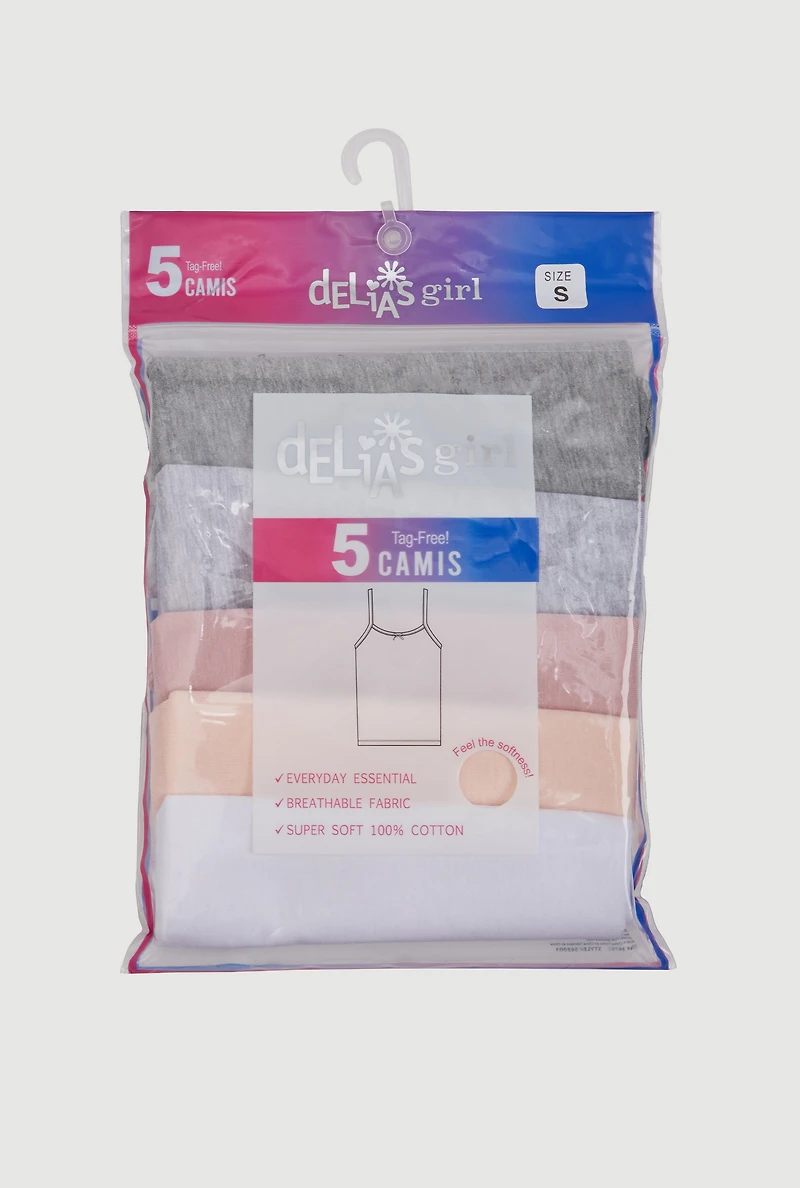 Womens Girls Assorted Camis 5 Pack, Multi, Size 4-6