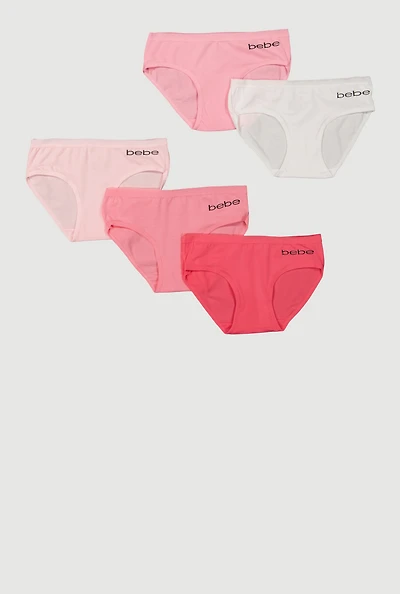 Womens Girls Bebe Print Bikini Panties 5 Pack, Pink, Size 6-7
