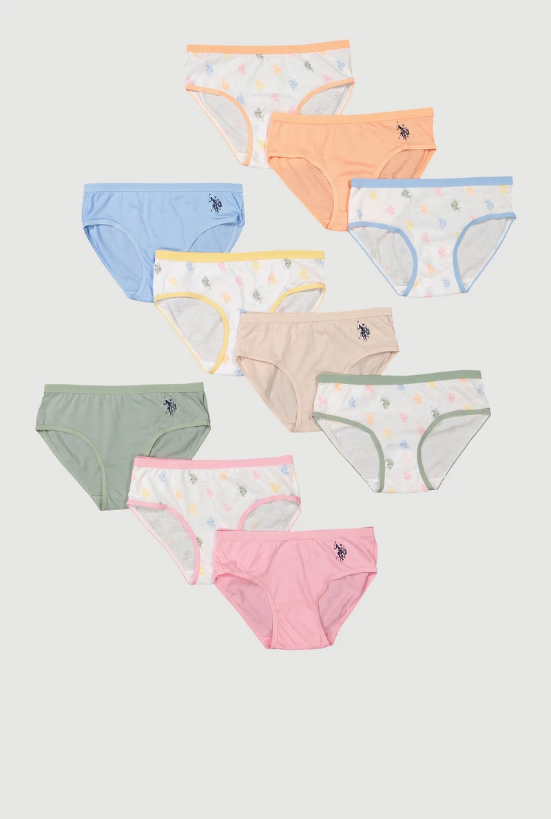 Womens Girls Beverly Hills Polo Club Printed Pattern Underwear 10 Pack, Multi, Size S