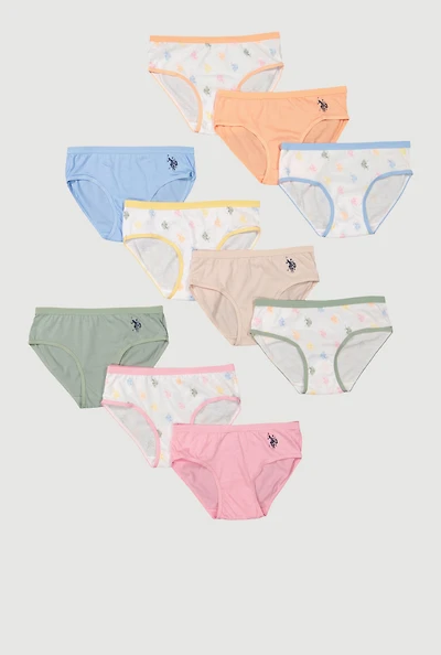 Womens Girls Beverly Hills Polo Club Printed Pattern Underwear 10 Pack, Multi, Size S