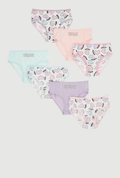 Womens Girls Days of the Week Heart Graphic Print Underwear 7 Pack, Multi, Size 10